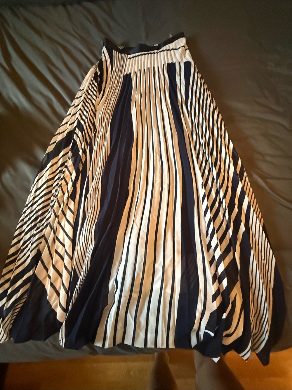 Lucy Paris Navy and White Striped Pleated Maxi Skirt